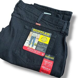 Rustler Mens Black Straight Leg Heavyweight Denim Jeans Size 46x30
